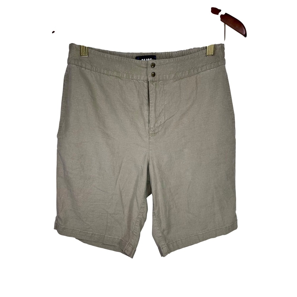 Paige Shorts Womens 29 Coastal Beige Linen Blend‎ Flat Front Snap Bermuda